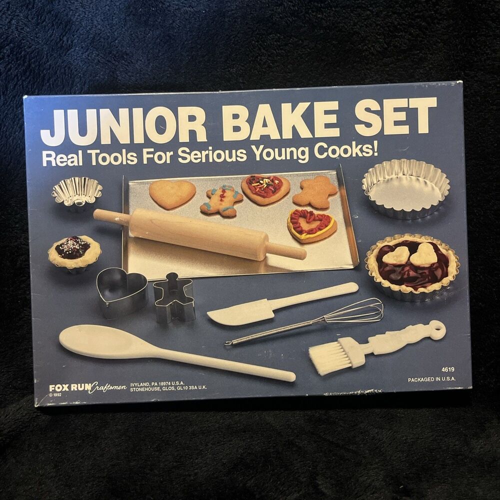 Vintage Junior Bake Set Toy Kitchen Baking Tools Cookie Cutters Rolling Pin